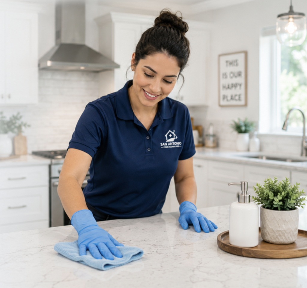 Professional house cleaner with San Antonio House Cleaning Pros