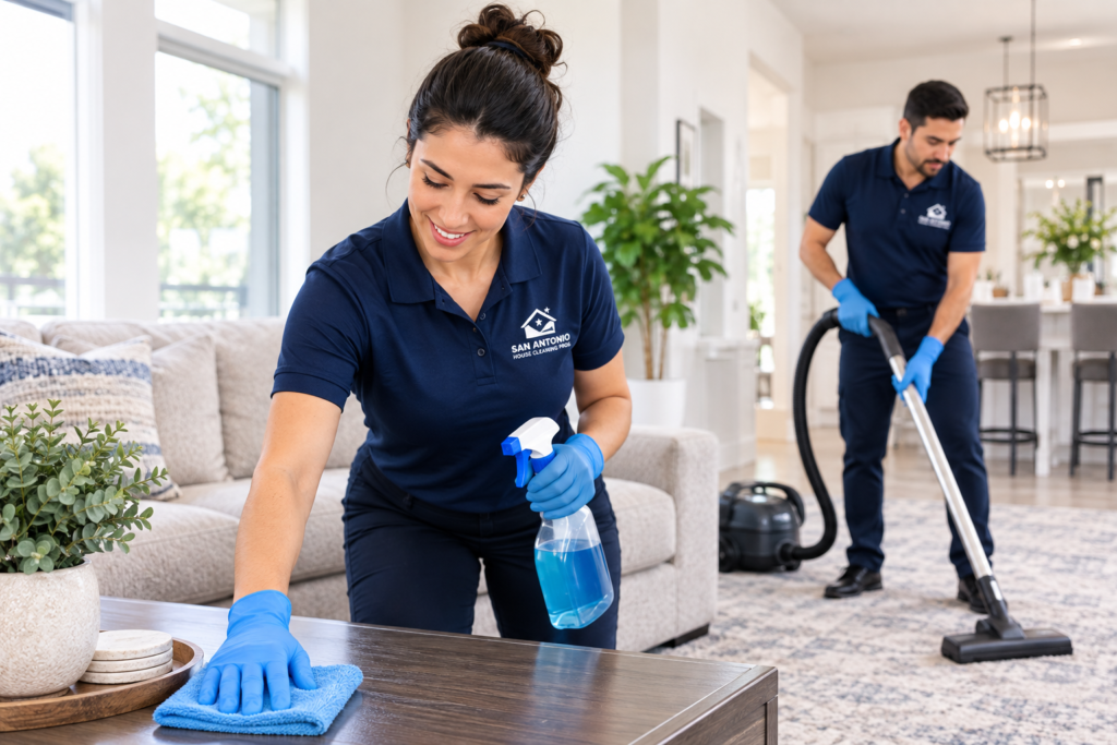 Professional house cleaning team cleaning a home in San Antonio, TX